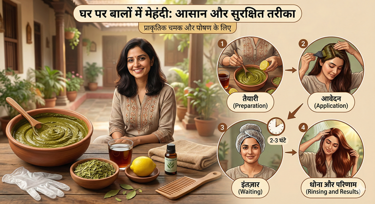 घर पर बालों में मेहंदी कैसे लगाएँ — आसान और सुरक्षित तरीका